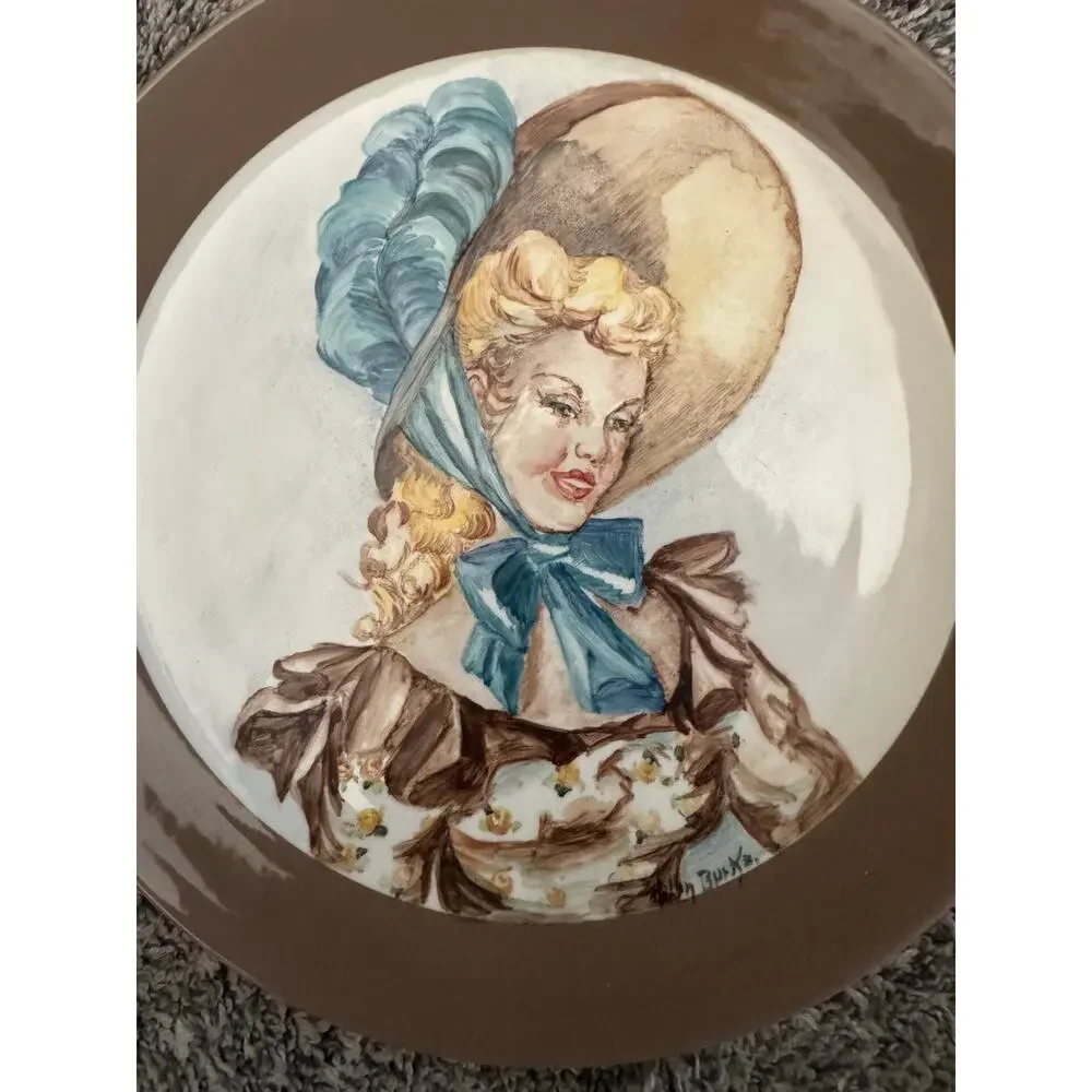 Vintage 1950s Hand Painted Lady Plate by Helen Burke 10.5”